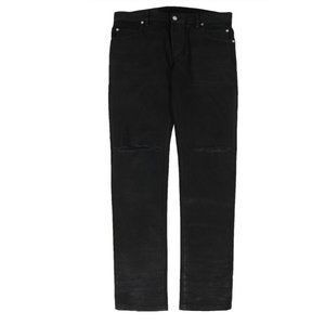 Balmain Mens Waxed Jeans 33x33 Black Slim Knee Slashed Distressed Stretch Denim